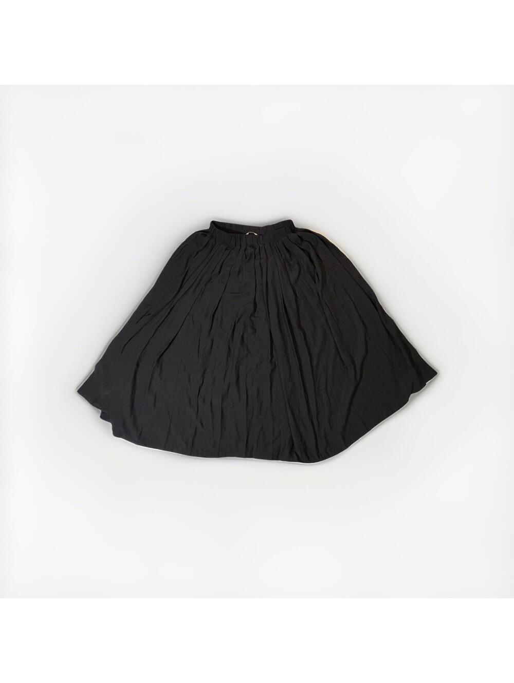 H&M Black Pleated Midi Skirt Women’s Size 8 Flowy A-Line Pull On